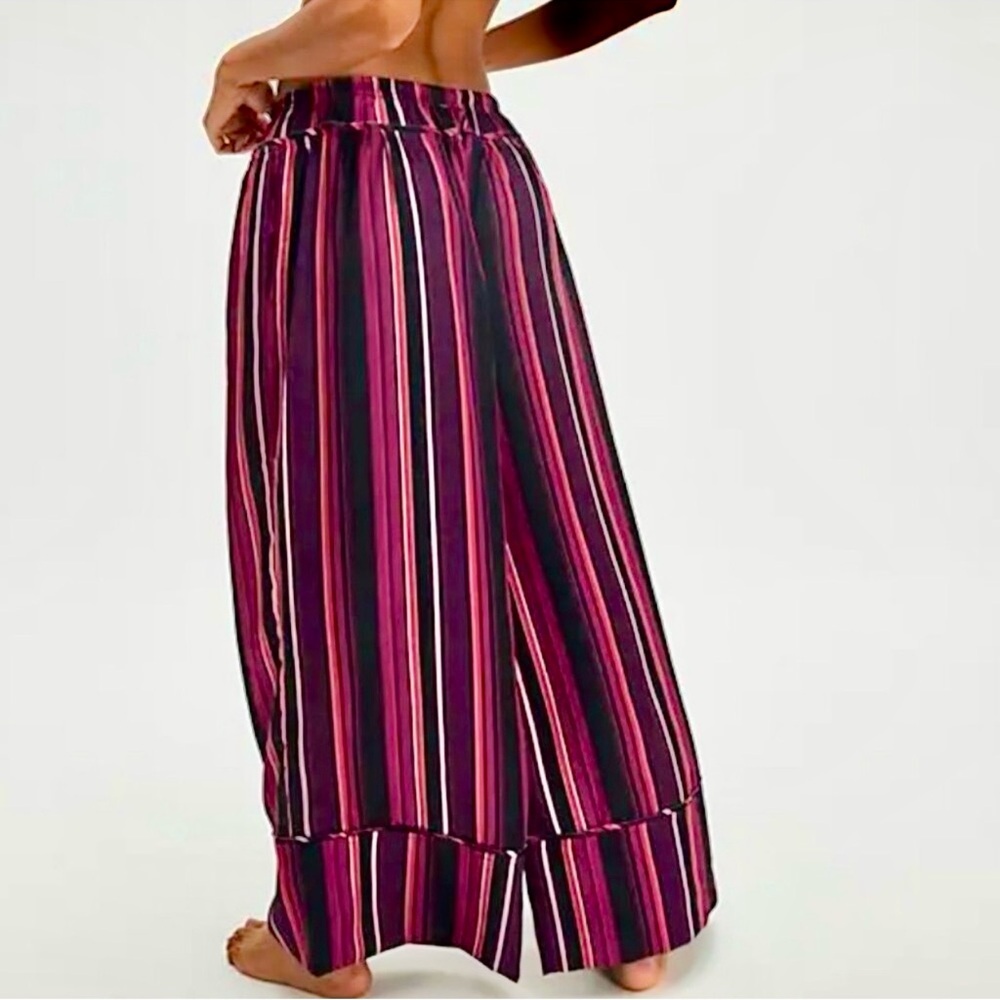 Free People Wide Leg Striped Lounge Pants in Plum Multi - Picture 2 of 8